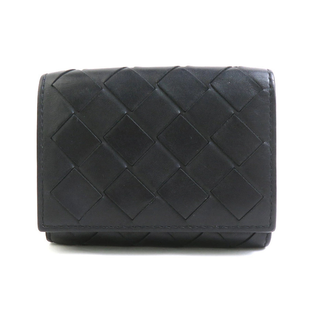 Bottega Veneta Tri fold Wallet Maxi Intrecciato Leather Black